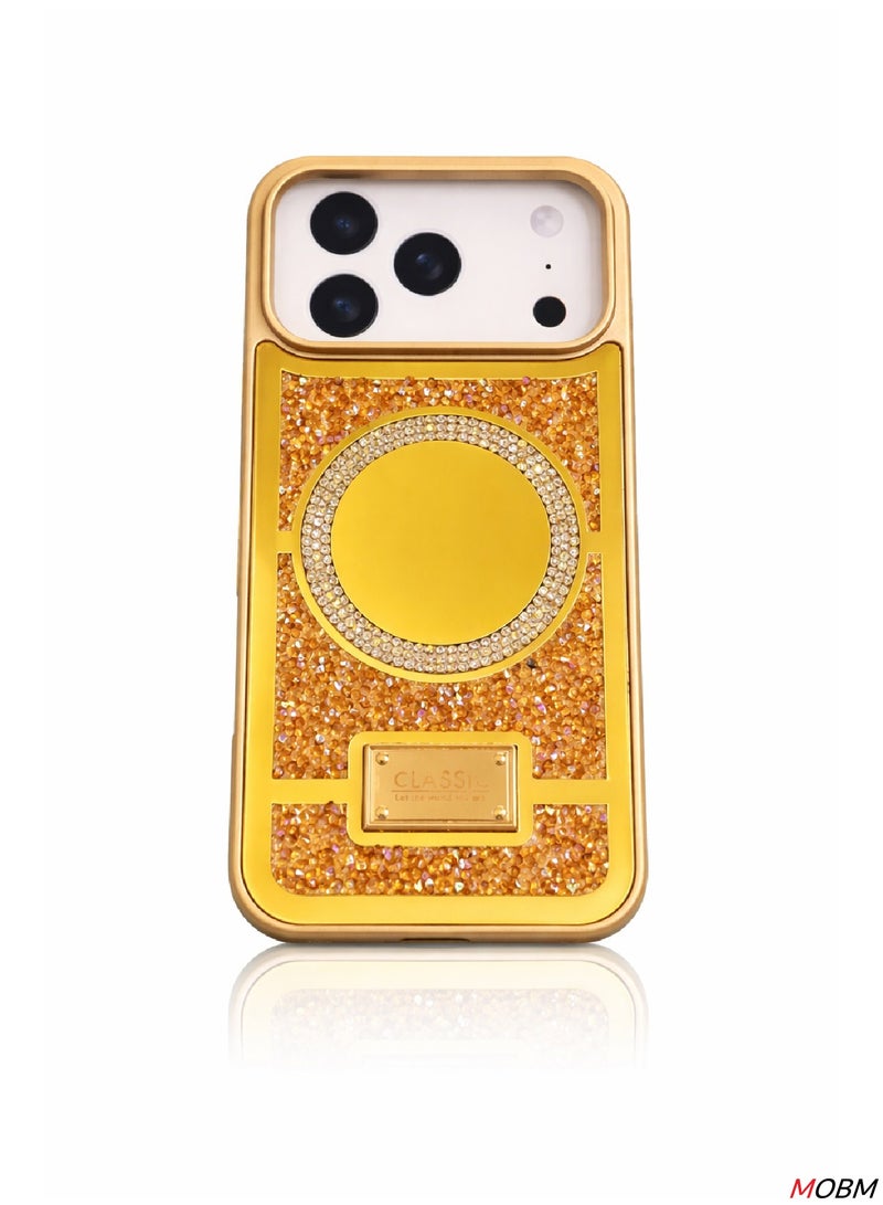 MOBM Case for iPhone 17 Pro Max Glitter Case with Mirror Design – GOLD Luxury Rhinestone TPU Cover - Image 1